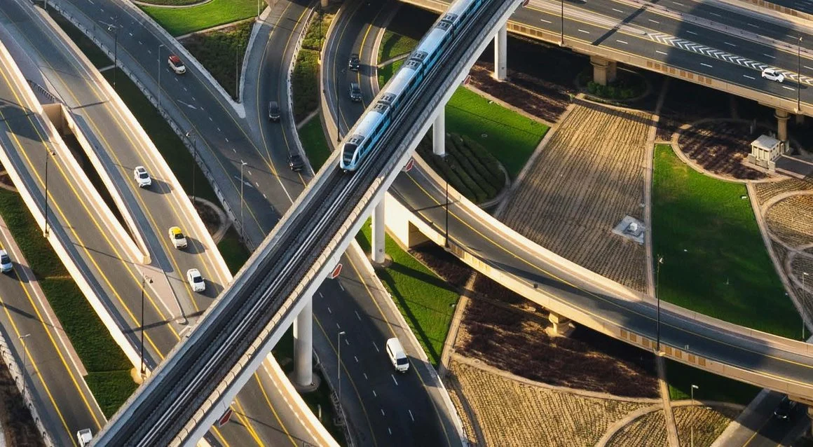 Aerial view of a highway interchange